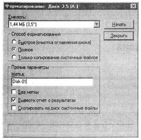 Рис. 1.8. Диалоговое окно форматирования диска
