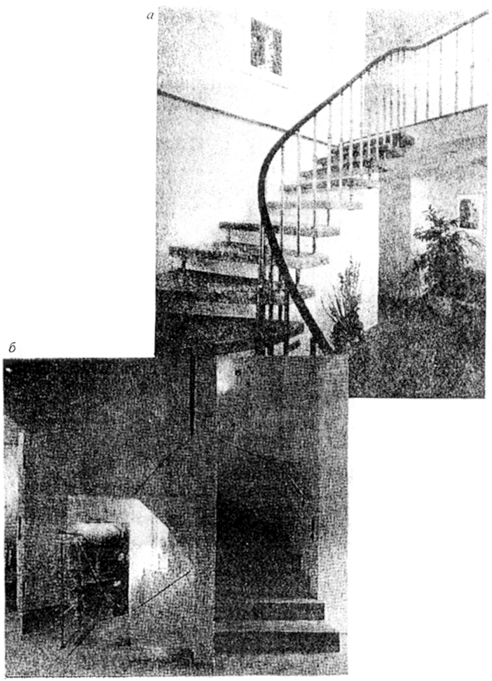 Рис. 47. Внутриквартирная лестница: а - открытая; б - ограниченная стенами