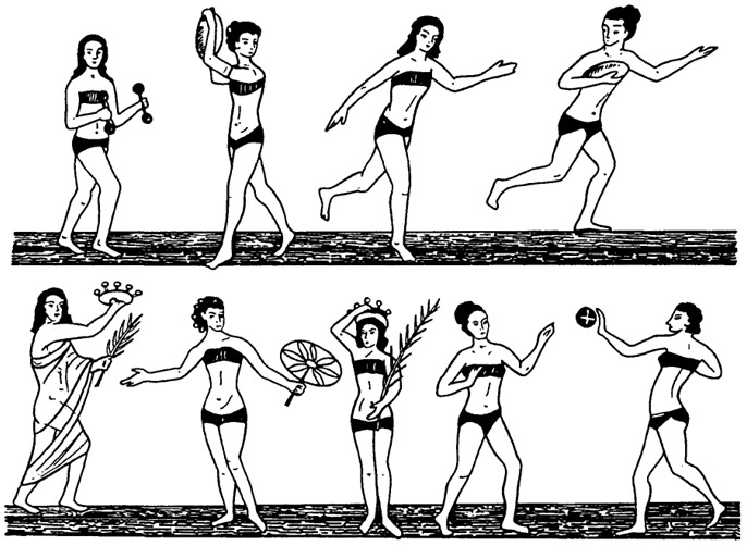 Гимнастические упражнения римлянок (рисунок на стене, III в. н.э.)