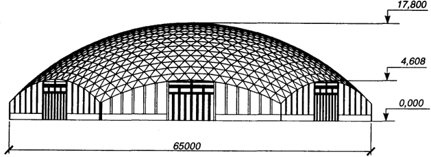 Рис. 6.11. Купол диаметром 65 м в Душанбе (разрезка системы "Ромб-1")